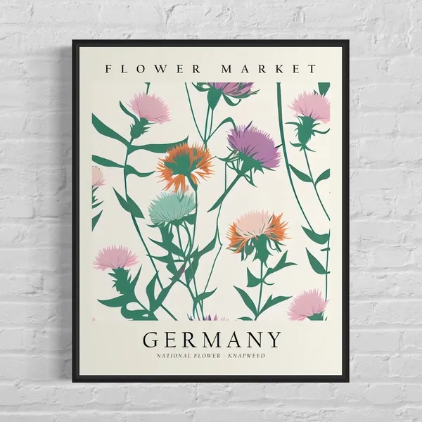 Germany Flower Market Art Print, Botanical Pastel Artwork