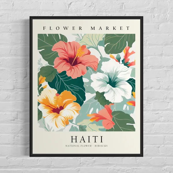 Haiti Flower Market Hibiscus Botanical Art Print