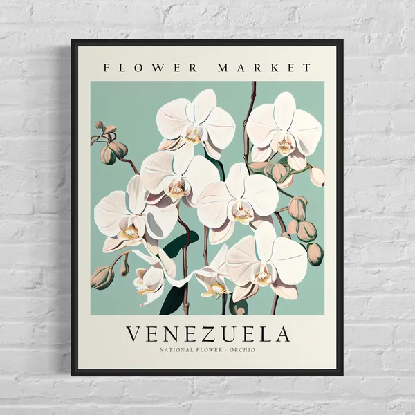 Venezuela Flower Market Art Print, Botanical Pastel Artwork