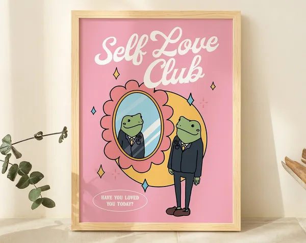 Pink Self Love Frog Print, Retro Y2K Art Print