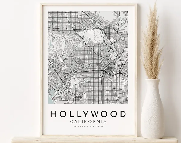 Hollywood USA Map Print, Minimalist City Map Poster