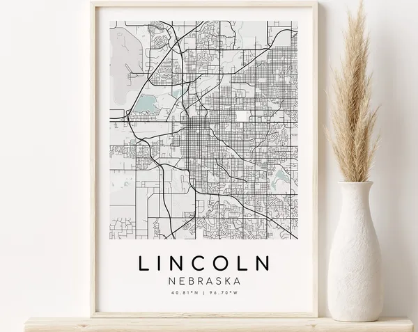 Lincoln Nebraska Map Print, Minimalist Office Wall Art