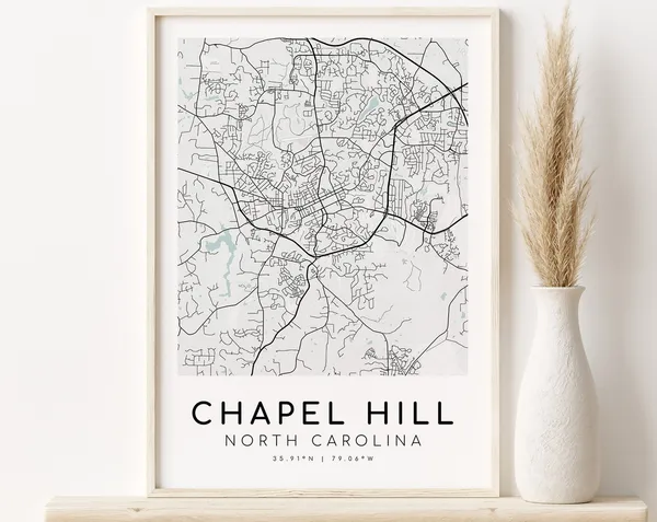 Chapel Hill North Carolina City Map, Minimalist Art Print