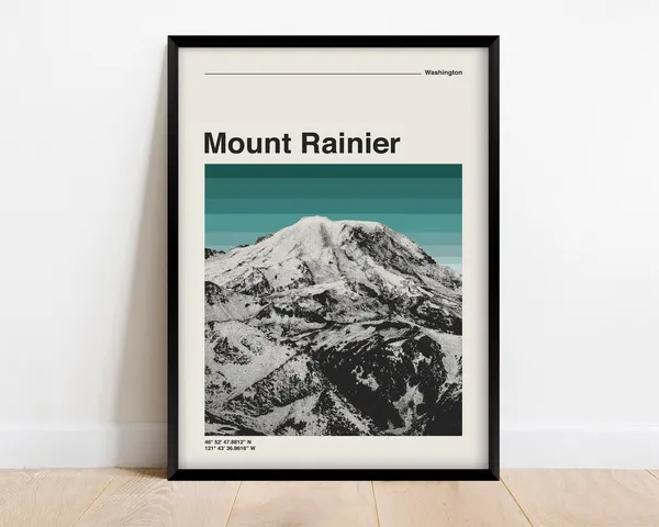 Mount Rainier National Park Retro Travel Poster Art Print