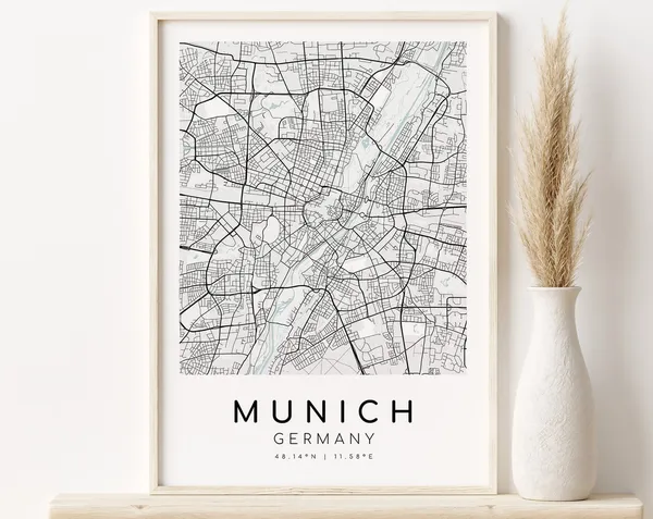 Munich Map Print, Minimalist Germany Travel Poster