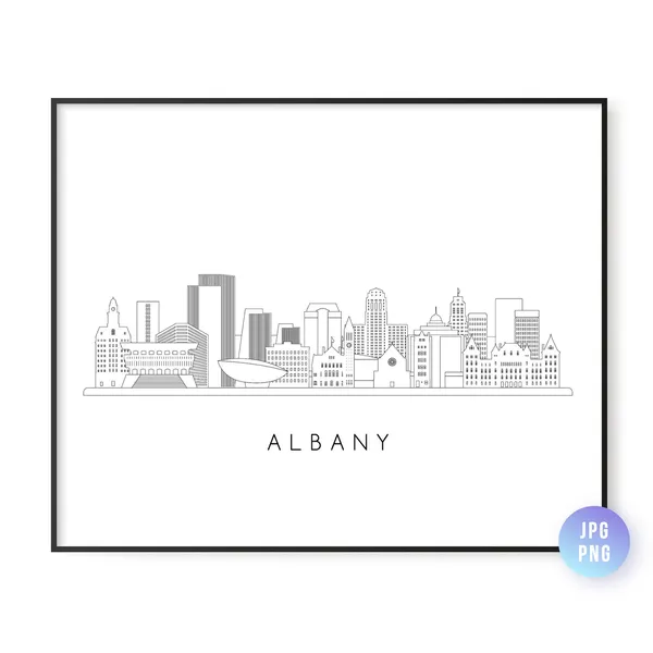 Albany Skyline Line Art, City Travel Poster