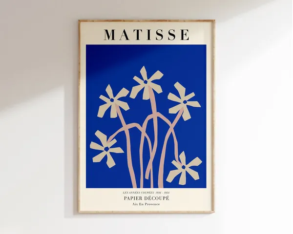 Blue Matisse Cut Out Flowers Poster Print