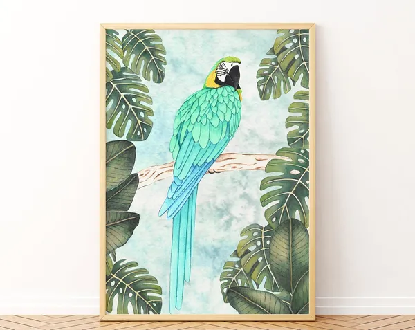 Parrot Wall Art Bird Print, Tropical Decor