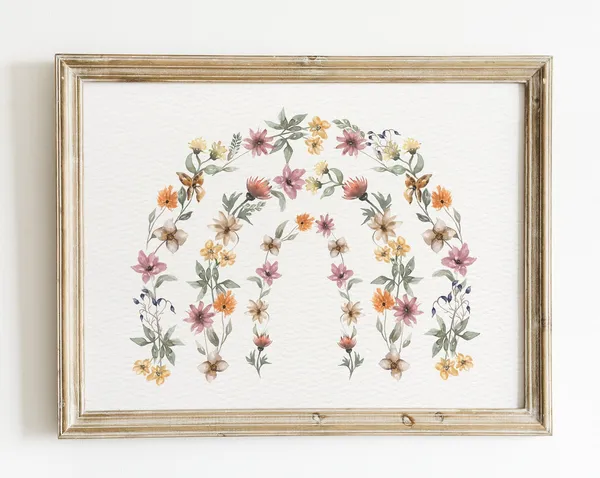 Wildflower Rainbow Boho Spring Art Print, Nursery Decor