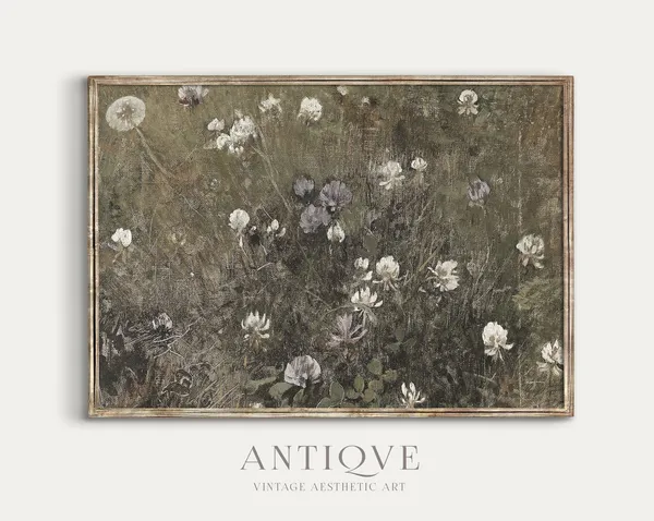 Vintage Country Field White Flowers Art Print