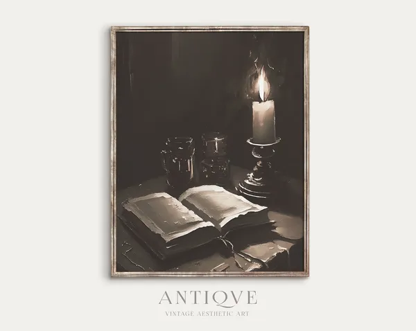 Victorian Book and Candlelight Still Life Art Print