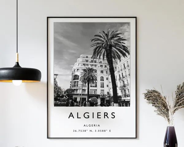 Algiers Travel Poster, Black And White Travel Art