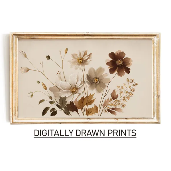 Fall Wild Flowers Art Print, Vintage Meadow Painting