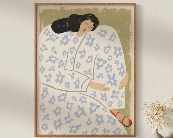 Sleeping Woman Art Print, Midcentury Modern Minimalist