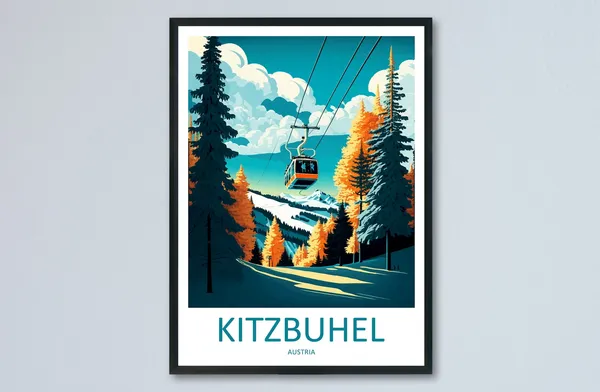 Kitzbuhel Travel Poster, Austria Ski Wall Art