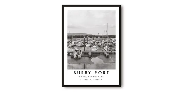 Burry Port Black and White, Carmarthenshire Art Print