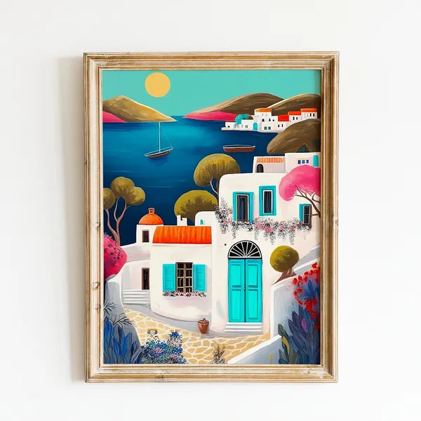 Paros Greece Travel Poster, Greek Cityscape Art Print
