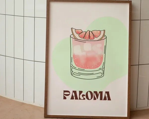 Paloma Cocktail Poster, Retro Bar Cart Art Print