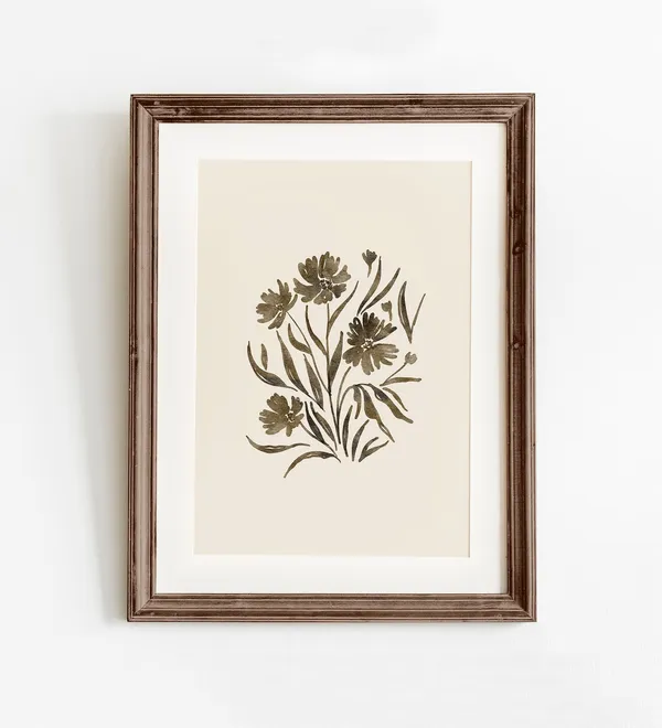 Muted Wildflower Painting, Neutral Floral Art Print