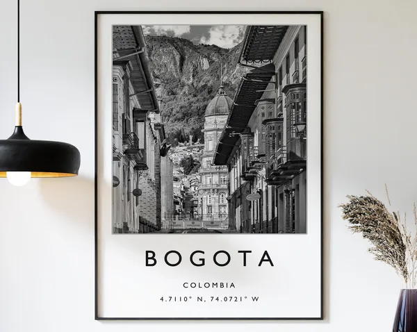 Bogota Travel Poster, Black and White Travel Art