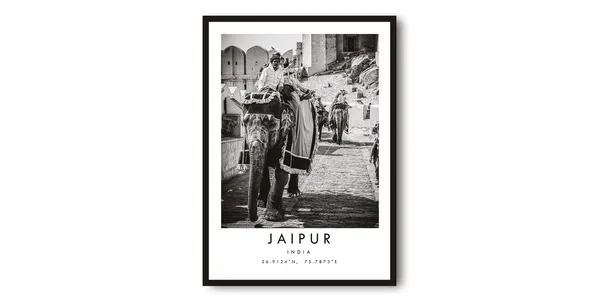 Jaipur Travel Poster, Black And White Minimalist