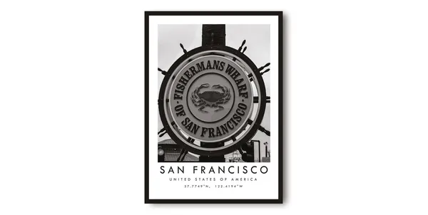 San Francisco Fishermans Wharf Black And White Art Print