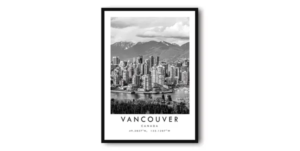 Vancouver Canada Black And White Cityscape Travel Poster