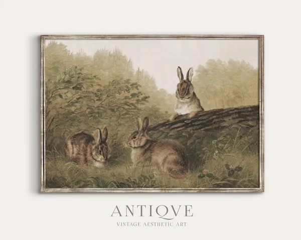 Vintage Country Brown Bunnies Easter Art Print