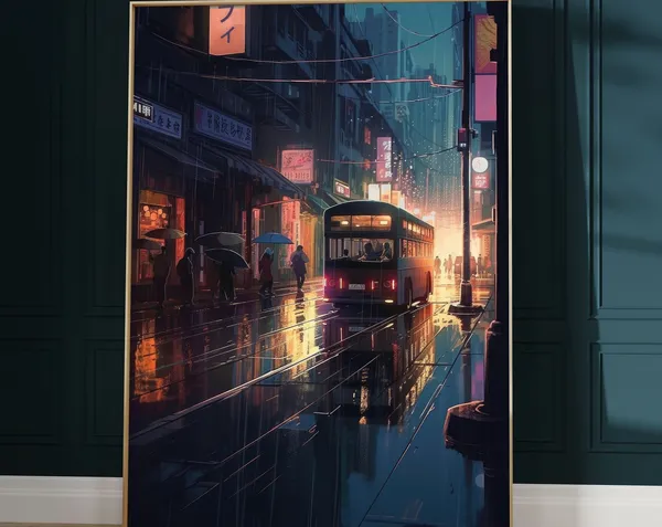 Tokyo Street Scene Lofi Poster, Subtle Anime Style