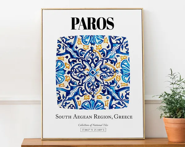 Paros Enchanting Tile Pattern, Greek Island Charm Poster