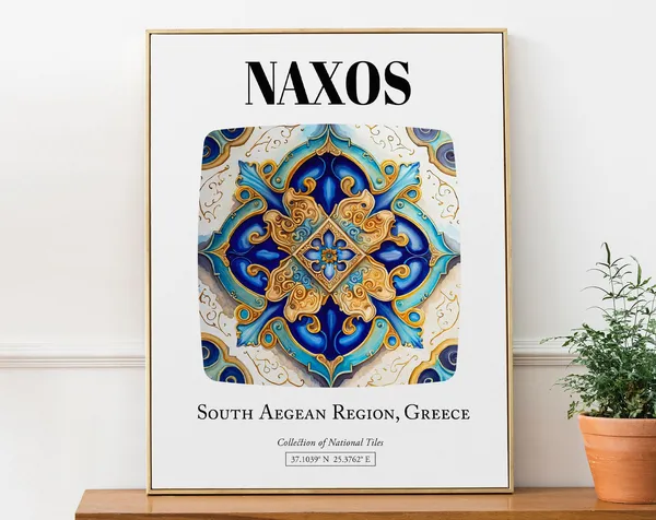 Naxos Greek Island Tile Art Poster, Travel Decor