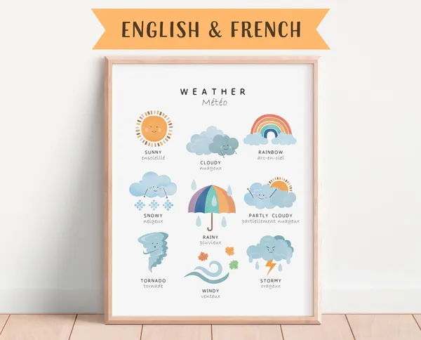 Bilingual French Learning Poster for Playroom