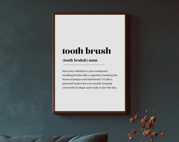 Dental Tooth Brush Definition, Minimalist Art Print