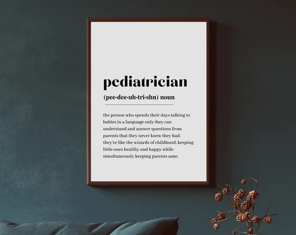 Pediatrician Definition Quote, Minimalist Art Print