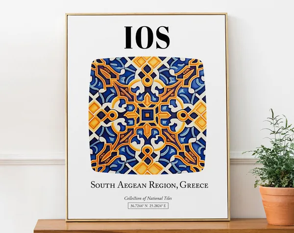 Ios Greek Island Splendor, Traditional Tile Pattern Art Print