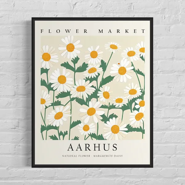 Aarhus Denmark Flower Market Travel Poster