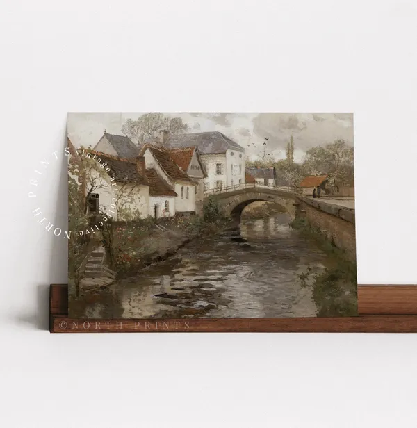 Vintage European Village Art Print, Rustic Country