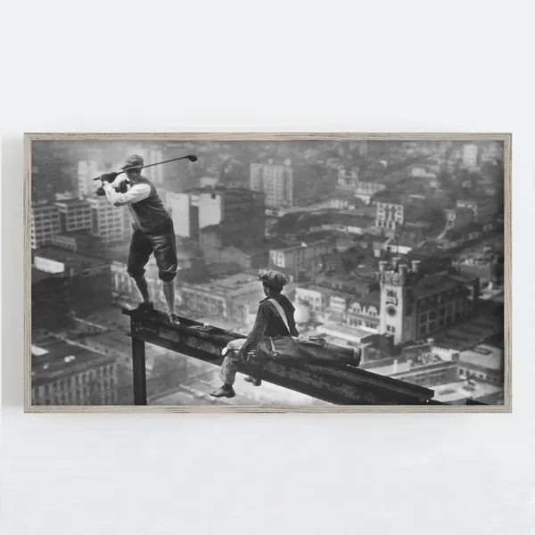 Golf On Skyscraper, Vintage Funny Wall Art