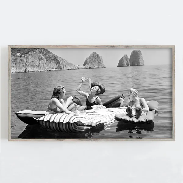 Pasta on Lake Vintage Wall Art Print, Black & White