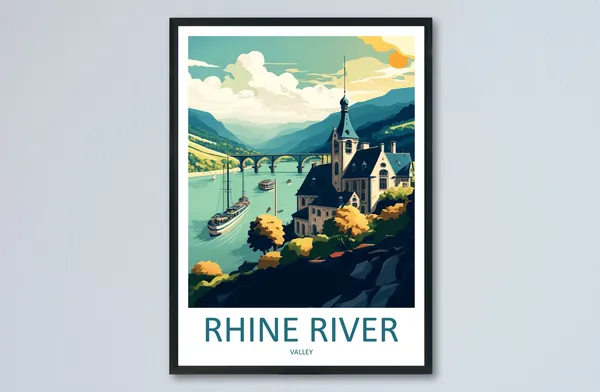 Rhine River Valley Travel Poster, Germany Landscape