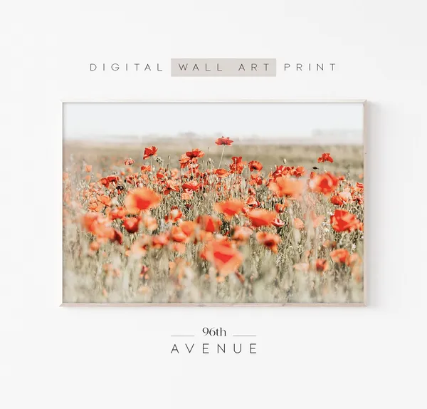 Field Of Poppies, Wildflower Landscape Art Print