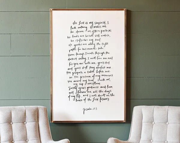 Psalm 23 Hand-Lettered Scripture Sign, Wall Art Print