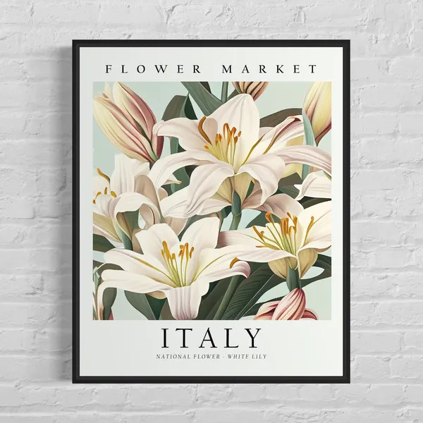 Italy Flower Market Travel Poster, European Wall Art