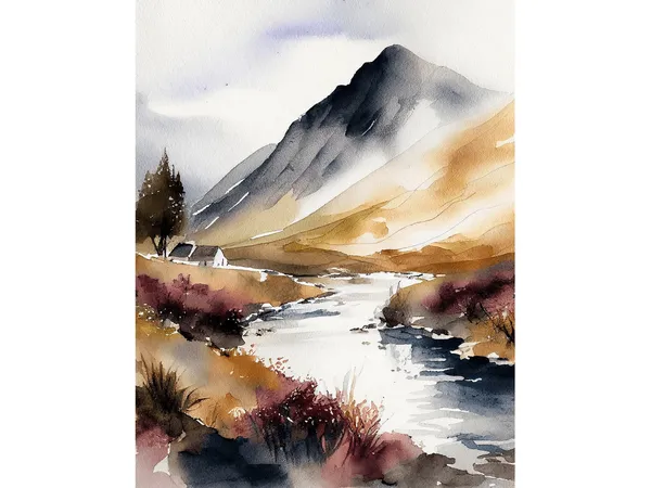 Scotland Watercolor Art Print, Glen Coe Highlands