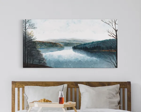 Blue Lake Landscape Art Print, Lake House Decor
