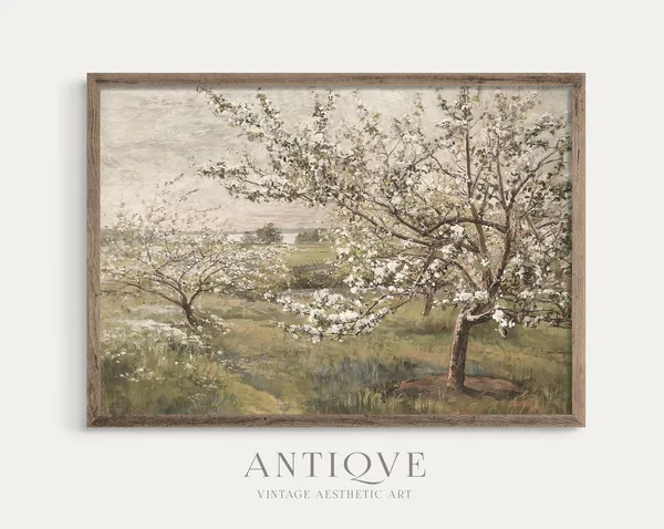Spring Blooming Tree Painting, Vintage European Art Print
