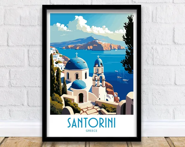 Santorini Greece Travel Poster, Home Decor Art Print