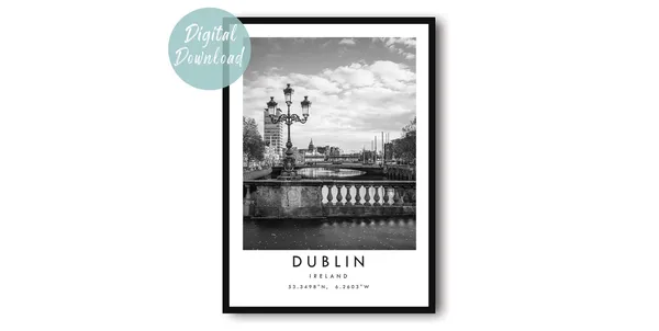 Dublin Travel Poster, Europe Travel Wall Art Print
