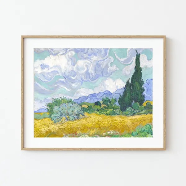 Van Gogh Wheat Field With Cypress, Impressionist Art Print