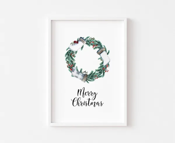 Christmas Wreath Art Print, Seasonal Xmas Decor